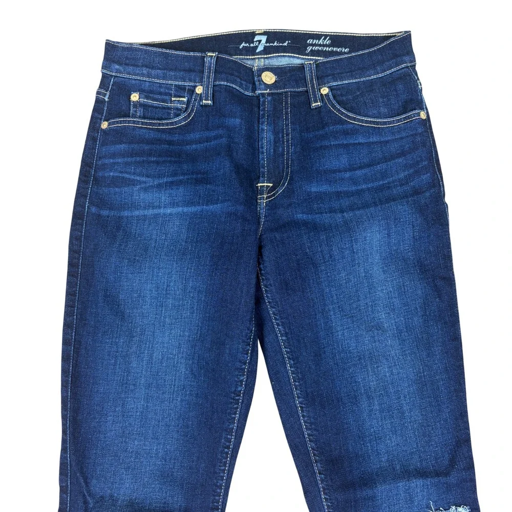 7 For All Mankind‎ Ankle Gwenevere Skinny Jeans Dark Wash Raw Hem Size 27